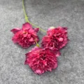 3-Head Artificial Pomegranate Peony Flower Branch for Wedding Floral Arrangement Decor - Rose Red