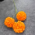 Artificial 3-head ping pong chrysanthemum flower branch for wedding and home decor. - Orange