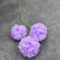 Purple artificial globe amaranth flower detail, 3-head silk chrysanthemum branch for home decor. - Purple