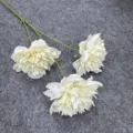 Artificial 3-head peony flowers with long green stems for wedding home floral decoration. - White