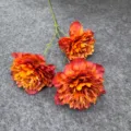 3-Head Artificial Peony Flower Stem Red Orange Fake Floral Home Wedding Decor Arrangement - Deep Orange