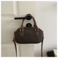 Retro Monogram Crossbody Bag, Brown PU Leather Small Top Handle Shoulder Bag for Women - Coffee