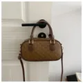 Vintage brown monogram handbag, retro shoulder cross body bag with top handle for women. - Brown