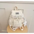 Sac à dos en toile mignon pour femme avec motif étoiles et dentelle, style doux quotidien - Avec Pendentif (JH6014) / Blanc