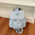 Sac à dos bleu clair imprimé étoiles avec bordure en dentelle blanche et poche - Sans Pendentif (JH6014) / Bleu
