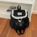 Sac à dos noir motif étoiles avec volants en dentelle blanche, sac de voyage mignon. - Sans Pendentif (JH6014) / Noir
