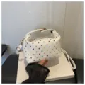 Colorful polka dot cosmetic bag, stylish portable travel makeup organizer with handle and strap. - Colorful