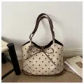 Borsa Shopper Pois in Camoscio, Borsa a Spalla Fiocco Marrone, Borsa Casual Grande Donna - Stile Senza Ciondolo / Kaki