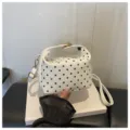 White black polka dot cosmetic bag large capacity portable women handbag travel makeup case - White