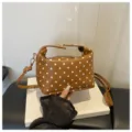 Brown polka dot women handbag stylish cosmetic storage bag for daily travel and work - Brown