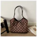 Borsa tote in camoscio a pois marroni borsa a spalla casual autunnale con fiocco elegante - Stile Senza Ciondolo / Marrone