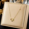 Gold-plated heart pendant necklace with rhinestone pave and bezel stone, elegant clavicle chain for women. - Luxury Heart Rhinestone Choker (N4510)