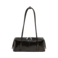 Minimalist black patent leather underarm shoulder bag for women, chic daily handbag. - Black