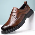 Chaussures de ville homme en cuir marron chaussures de costume avec motifs perforés. - 38 / Marron (Ajouré)