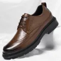 Chaussures de Ville Richelieu Homme Marron Cuir Style Brogue Casual Affaires Semelle Epaisse - 38 / Marron (Toutes Saisons)