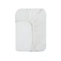Detailed view of soft white cotton gauze baby crib fitted sheet fabric texture and elastic. - 60*120cm / White