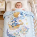Cute baby summer ice silk blanket with watercolor wizard fantasy print for kids nursery nap. - Harry Castle / 120x150cm / Sky Blue