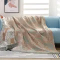 Cotton gauze blanket for sofa bed breathable summer throw floral pattern home decor - Peony Towel Quilt - Green / 150*200cm