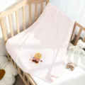 Pink baby gauze blanket with cute cartoon lion embroidery, soft breathable toddler quilt variant. - 100x100cm / Pink Lion