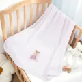Soft breathable baby gauze blanket with cute cartoon rabbit embroidery for infant crib. - 100x100cm / Pink Little Rabbit