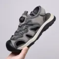 Men's summer closed-toe outdoor sandals breathable quick-lace hiking beach shoes grey - 38 / Gray