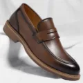 Chaussures homme mocassins casual en cuir marron vintage confortables et elegantes - 38 / Café