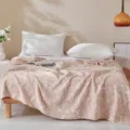 Three-layer pure cotton gauze blanket summer cool quilt pink floral pattern breathable bed cover - 3-Layer Coffee Rose / 200*230cm