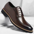 Chaussures habillées homme en cuir marron foncé, bout pointu à lacets style formel élégant. - 38 / Marron (Toutes Saisons)