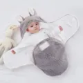 Newborn infant sleeping bag with cute bunny ears, soft thick anti-startle swaddle. - 70 Yards / Gray