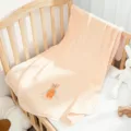 Soft cotton gauze baby bath towel with cute bear embroidery, breathable infant blanket for daily use. - 100x100cm / Pink Little Bear
