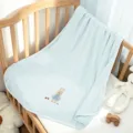 Light blue striped baby gauze blanket with cute rabbit embroidery, soft and breathable. - 100x100cm / Blue Rabbit