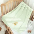 Soft and breathable light green baby gauze blanket featuring cute bear embroidery for crib use. - 100*100CM / Green Elephant