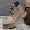 Men's winter plush high-top Martin boots, retro British work boots brown casual shoes. - 38 / Khaki