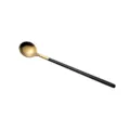 Stainless steel long-handled stirring spoon with gold round bowl and black handle for dessert. - Black and Gold