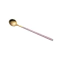 Cuillère à long manche en acier inoxydable avec tête dorée ronde et manche rose mat. - Rose et Or