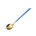 Stainless steel long handle spoon, gold blue design, ideal for dessert, coffee and home use. - Long Handle Round Spoon / Blue Gold