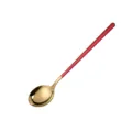 Korean style long handled stainless steel round spoon, creative gold red dessert mixing spoon. - Long Handle Round Spoon / Red And Gold