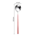 Stainless steel Korean round spoon with pink long handle, 19.5cm length for home use. - Long Handle Round Spoon / Pink Silver