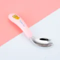 Ergonomic baby training fork and spoon set with cute cat design for infant feeding time. - Cat Twist Fork / Pink