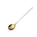 Gold and white 304 stainless steel long handle spoon for kitchen, dessert and coffee stirring. - Long Handle Round Spoon / Platinum
