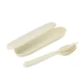 Portable wheat straw cutlery set in beige, includes spoon, fork and travel case for outdoor. - Three-Piece Set / Beige