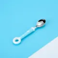 Stainless Steel Baby Spoon Cute Polka Dot Handle Infant Feeding Tableware Portable Design - Donut Spoons / Blue