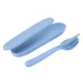 Portable wheat straw cutlery set with box, reusable fork, spoon, knife for outdoor travel. - Three-Piece Set / Blue