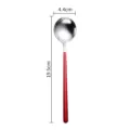 Stainless steel Korean long handle round spoon, red handle dessert spoon size 19.5cm. - Long Handle Round Spoon / Silver Red