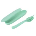 Portable wheat straw tableware set with spoon fork and storage box for outdoor travel green - Three-Piece Set / Green