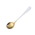 Stainless steel spoon with gold electroplated round head and white handle for dessert ice cream. - White and Gold Spoon