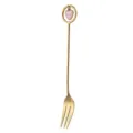 Gold long handle dessert fork with pink heart pendant, elegant stainless steel coffee stirrer. - Titanium Gold Heart Fork