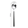 Stainless steel Korean round spoon with black long handle, 19.5cm long, durable tableware. - Long Handle Round Spoon / Black Silver