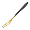 Stainless steel fruit fork with black handle and gold two-prong design for dessert and cake. - Black & Gold Fruit Forks