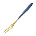 Forchetta da frutta in acciaio inossidabile, due denti, elegante manico blu e dorato. - Forchetta da Frutta Oro Blu